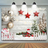 Lofaris Grey Wood And Santa Claus Dolls Merry Christmas Backdrop